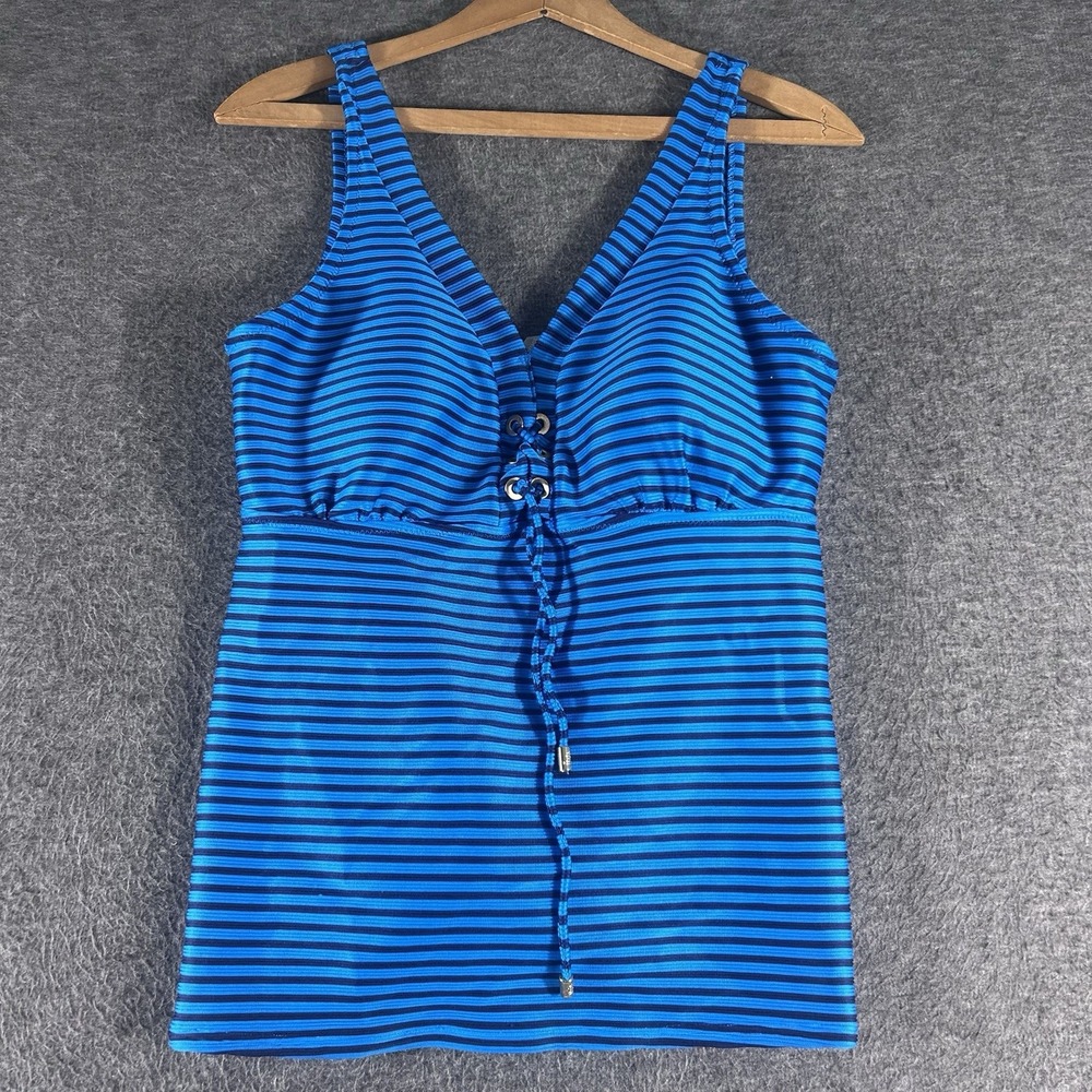 Lands End Tankini Top Size 14 Wireless Lace Up Nautical Beach Resort Mom